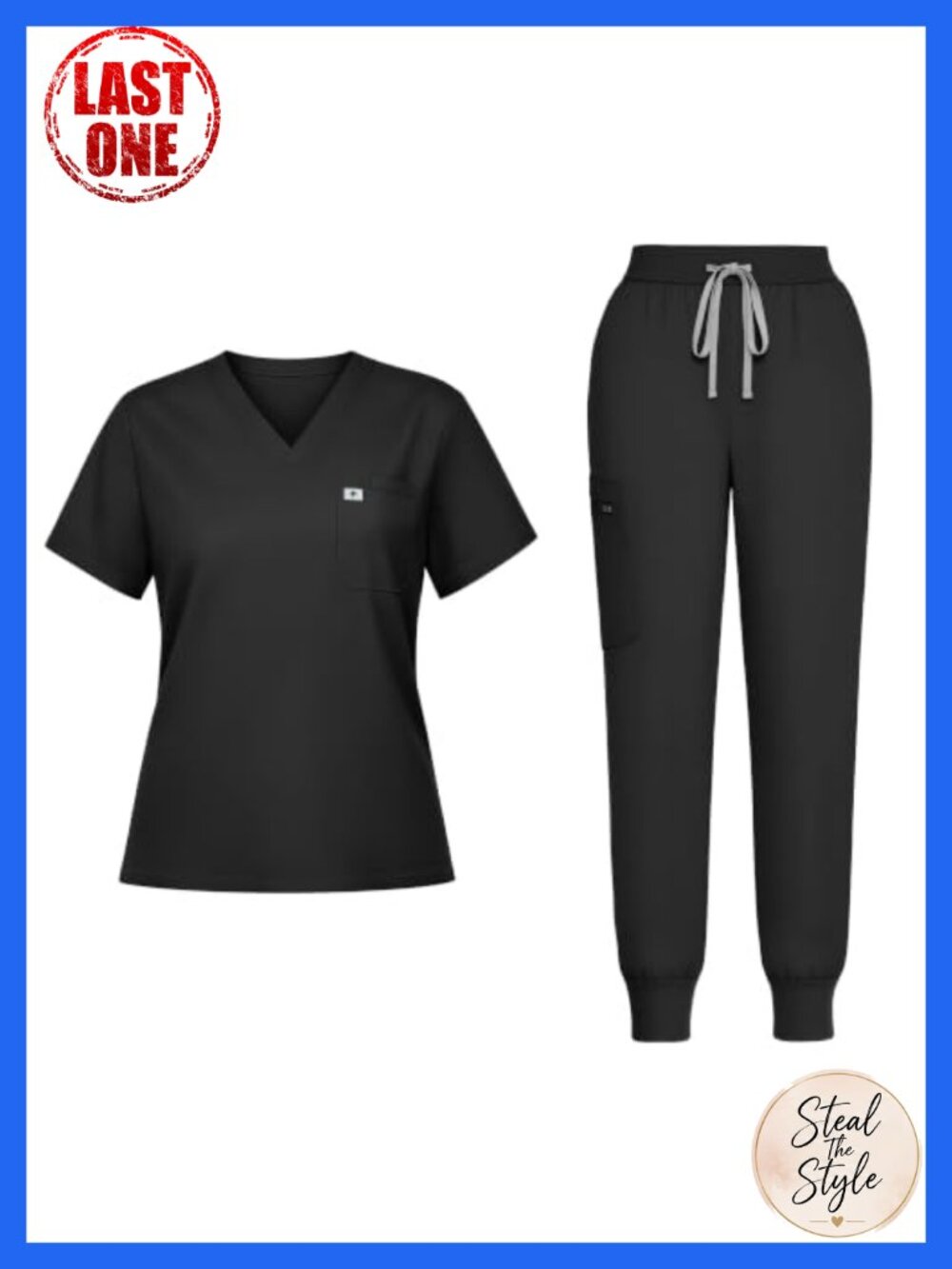 Women's Medical Scrub Set V-Neck Top Jogger Pants Stretch 5 Pockets